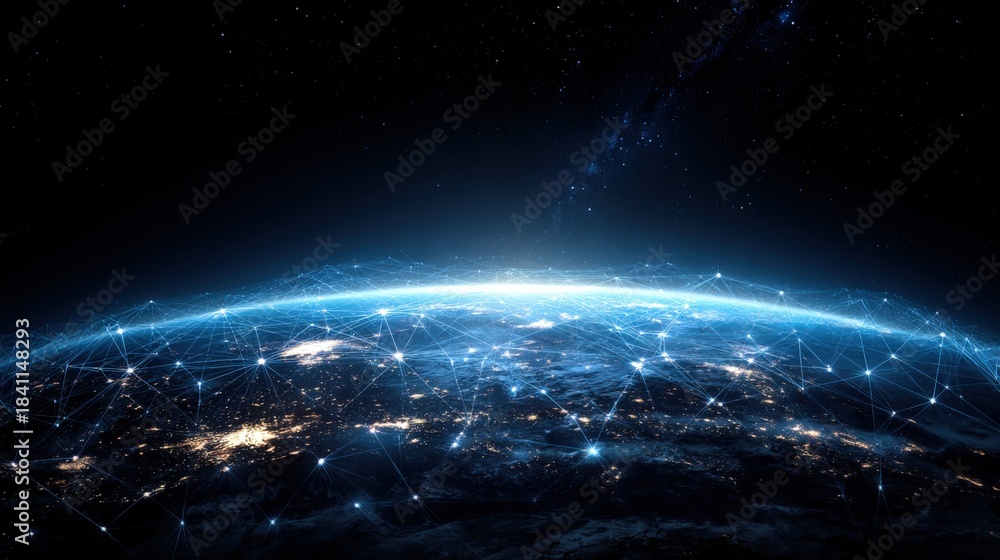 Fototapeta premium Global Network Connection over Planet Earth: A Digital Communication and Technology Concept