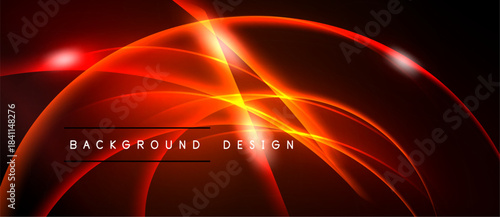 Abstract red lines create dynamic energy. Dark background emphasizes glowing curves, modern design element.