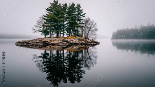 Skeletal Fragments Emerging from Serene Lake Surrounded by Mist