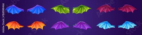 Set of dragon wings myth and fable creature, demon