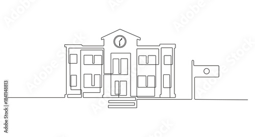 School Building Construction or office  continuous one line art drawing,