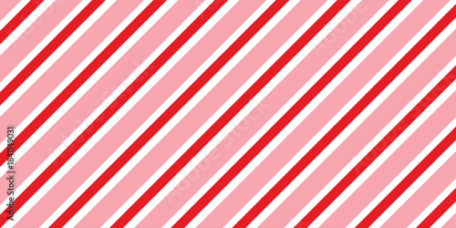 Candy cane Christmas background, peppermint diagonal stripes print seamless pattern vector illustration