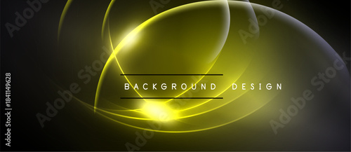 Abstract yellow neon lines over black background. Bright glow creates dynamic visual effect. Modern design element.