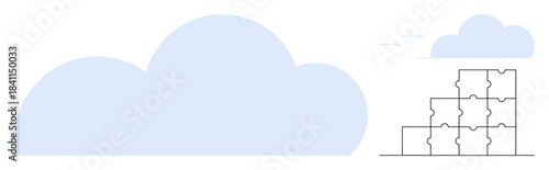 Cloud computing concept. Large cloud graphic with puzzle blocks data integration and software solutions. Cloud computing for digital innovation, data management, and scalable technology use. Ideal
