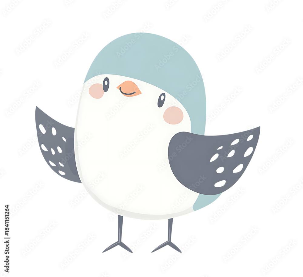 Obraz premium Cute Bird Illustration with Blue Head and Gray Wings, Transparent Background