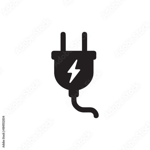 Smart home electric plug icon black and white vector symbol for modern home automation energy control