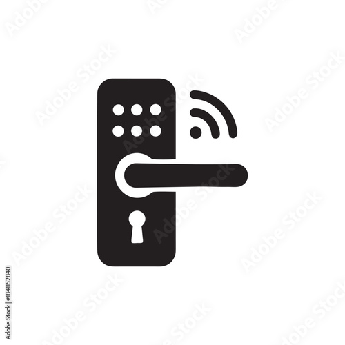 Smart house wireless door lock icon black and white vector illustration of digital keypad handle and wifi signal for home security system