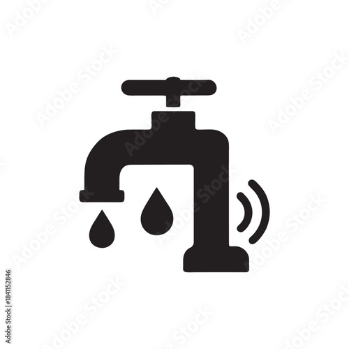 Smart house water tap icon black and white vector smart home plumbing control with sensor and water drop