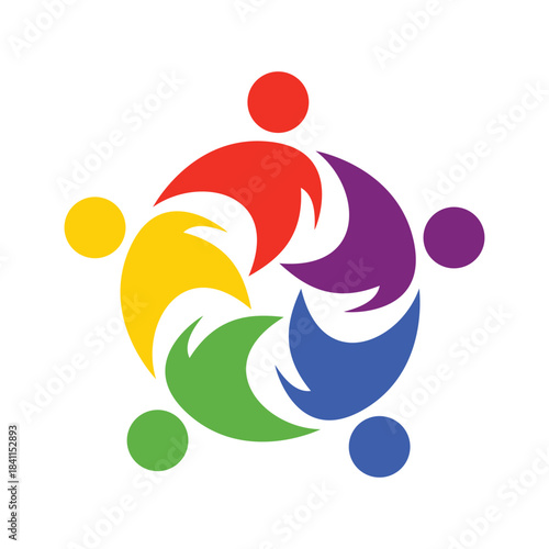 Colorful Teamwork Circle of Five Abstract Figures
