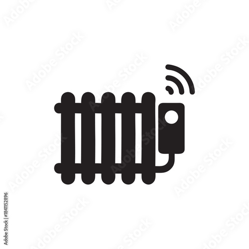 Smart Home Radiator Heating Icon Black And White Vector Of Wireless Thermostat Control