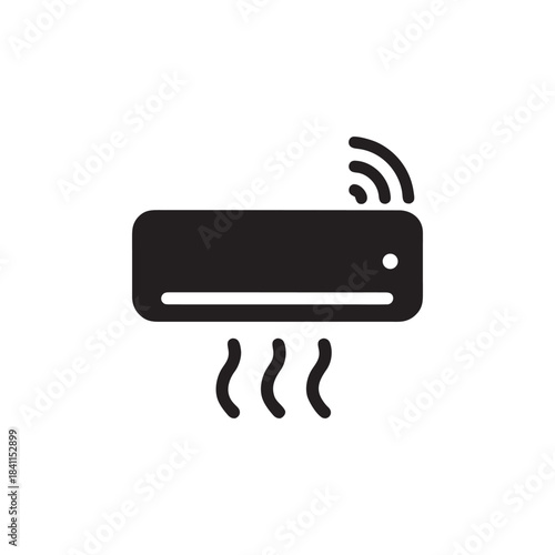 Smart house air conditioner icon black and white vector illustration of wireless climate control heating and cooling system