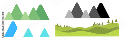 Abstract and stylized mountain landscapes in various color palettes and styles