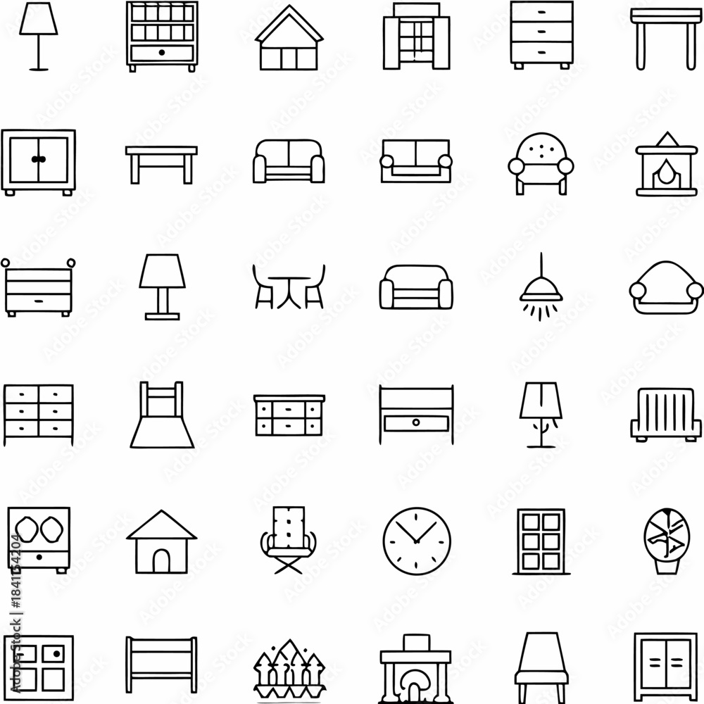 Fototapeta premium Minimal Black Line Icon Set – Thin Stroke Monoline Outline Vector Icons
