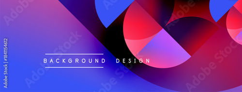 Abstract gradient shapes overlap, creating vibrant visual effect. Blue, purple, red hues dominate composition. Text reads background design.