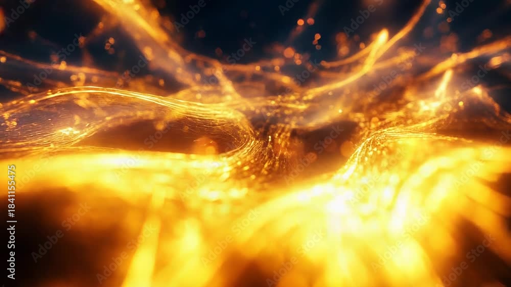Glowing golden energy particles forming abstract wave patterns Stock ...