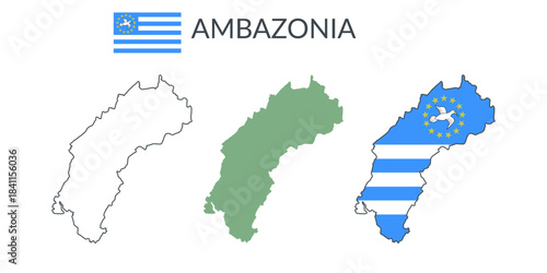 Ambazonia geographical borders isolated on white background. Flag of Ambazonia. Vector flat cliparts.