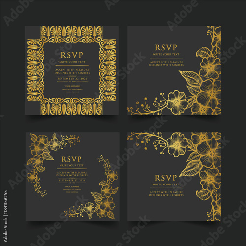 Elegant wedding invitation card background vector. Minimal hand draw botanical flowers and butterfly template background. Design illustration for wedding, vip cover, poster, rsvp modern card.

