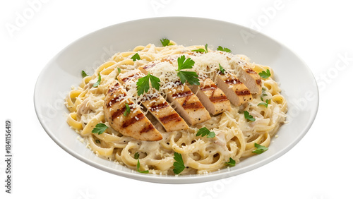 Creamy chicken alfredo, isolated on white or transparent background. PNG