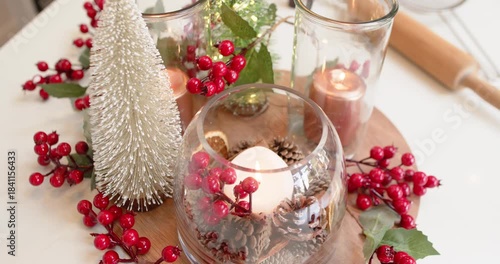 On start camera moving closer and tilting to centerpiece while flame flickering to highlight glow