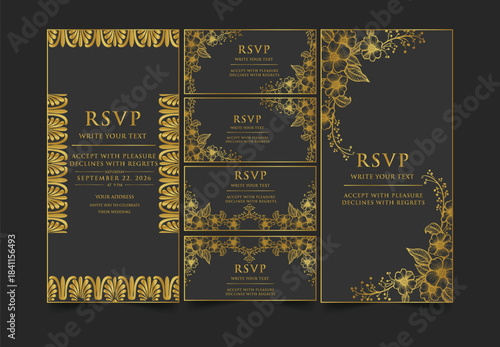 Elegant wedding invitation card background vector. Minimal hand draw botanical flowers and butterfly template background. Design illustration for wedding, vip cover, poster, rsvp modern card.

