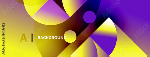 Abstract colorful shapes overlap. Yellow, purple hues dominate design. Text reads AI BACKGROUND. Modern, vibrant visual composition.