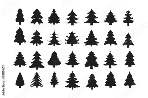 Christmas-tree outline, Evergreen Christmas tree icon vector. Festive Holiday Line Art Illustration