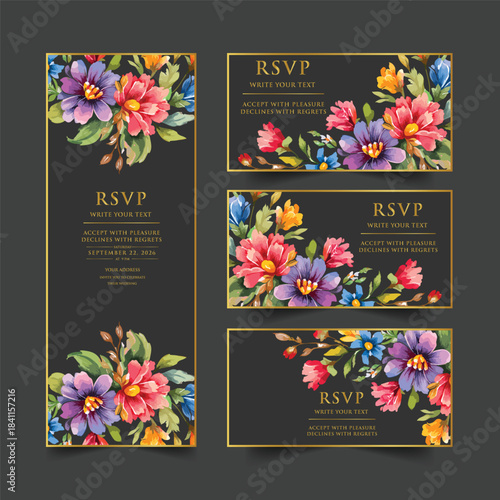 Elegant wedding invitation card background vector. Minimal hand draw botanical flowers and butterfly template background. Design illustration for wedding, vip cover, poster, rsvp modern card.

