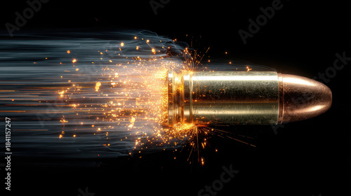 Dynamic bullet action shooting range digital illustration dark background close-up view impact of velocity