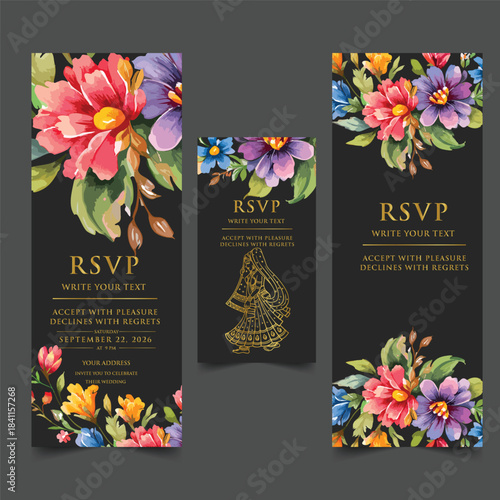 Elegant wedding invitation card background vector. Minimal hand draw botanical flowers and butterfly template background. Design illustration for wedding, vip cover, poster, rsvp modern card.


