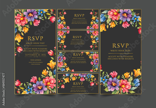 Elegant wedding invitation card background vector. Minimal hand draw botanical flowers and butterfly template background. Design illustration for wedding, vip cover, poster, rsvp modern card.


