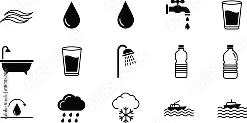 Simple Set of Water Related Vector line Icons. Editable stroke. Water purification icon set. Wastewater treatment collection. Osmosis and desalination.