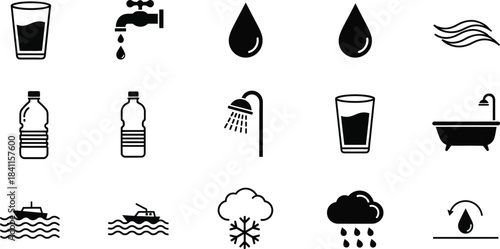Simple Set of Water Related Vector line Icons. Editable stroke. Water purification icon set. Wastewater treatment collection. Osmosis and desalination.
