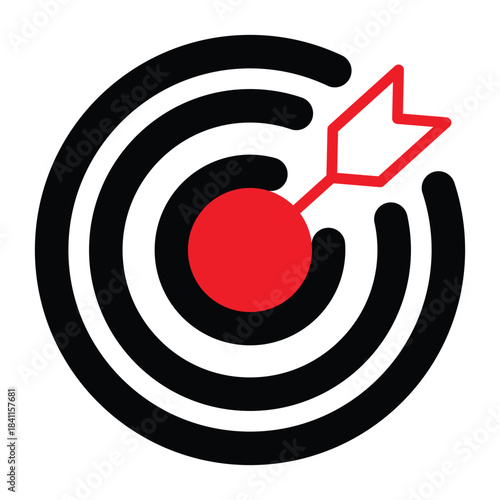 Target Dart Hitting Bullseye Icon, Precision Aim Goal Concept, Business Strategy Accuracy Symbol, Success Targeting Vector Design for Marketing, Achievement, Leadership, Motivation and Performance