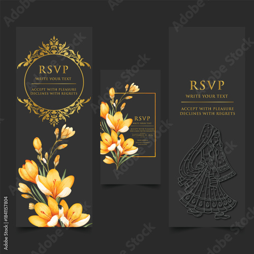 Elegant wedding invitation card background vector. Minimal hand draw botanical flowers and butterfly template background. Design illustration for wedding, vip cover, poster, rsvp modern card.

