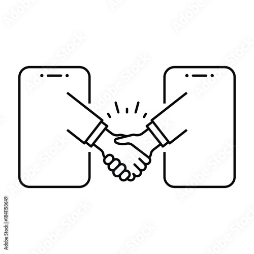 online business deal icon, startup partnership, investor partner handshake, trust people relationship, thin line web symbol on white background - editable stroke vector illustration eps10