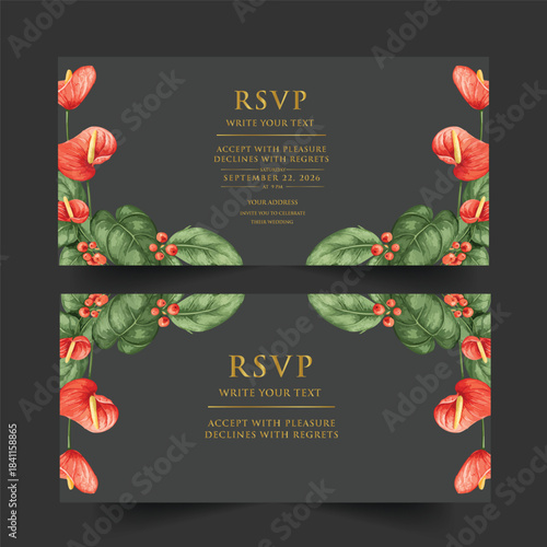 Elegant wedding invitation card background vector. Minimal hand draw botanical flowers and butterfly template background. Design illustration for wedding, vip cover, poster, rsvp modern card.

