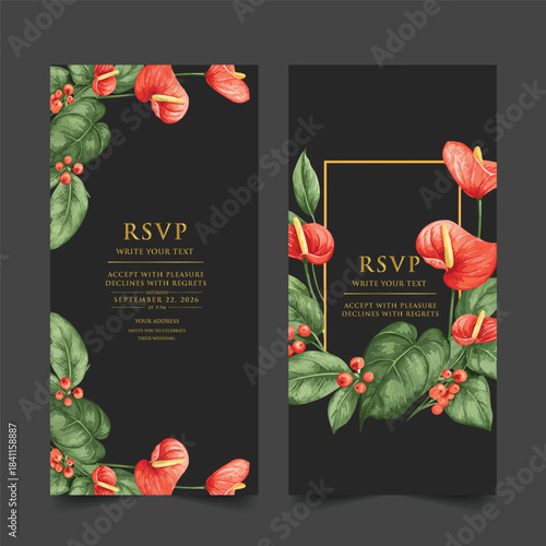 Elegant wedding invitation card background vector. Minimal hand draw botanical flowers and butterfly template background. Design illustration for wedding, vip cover, poster, rsvp modern card.

