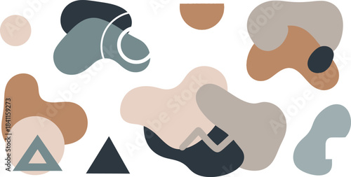 Set of colorful abstract organic shape print seamless pattern illustration in retro style. Trendy primary color background collection with creative drawing.