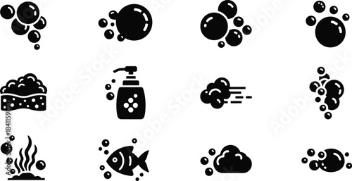 Bubble Line And Solid Icon Set. Bubbles Symbol Collection. Isolated Vector Illustration