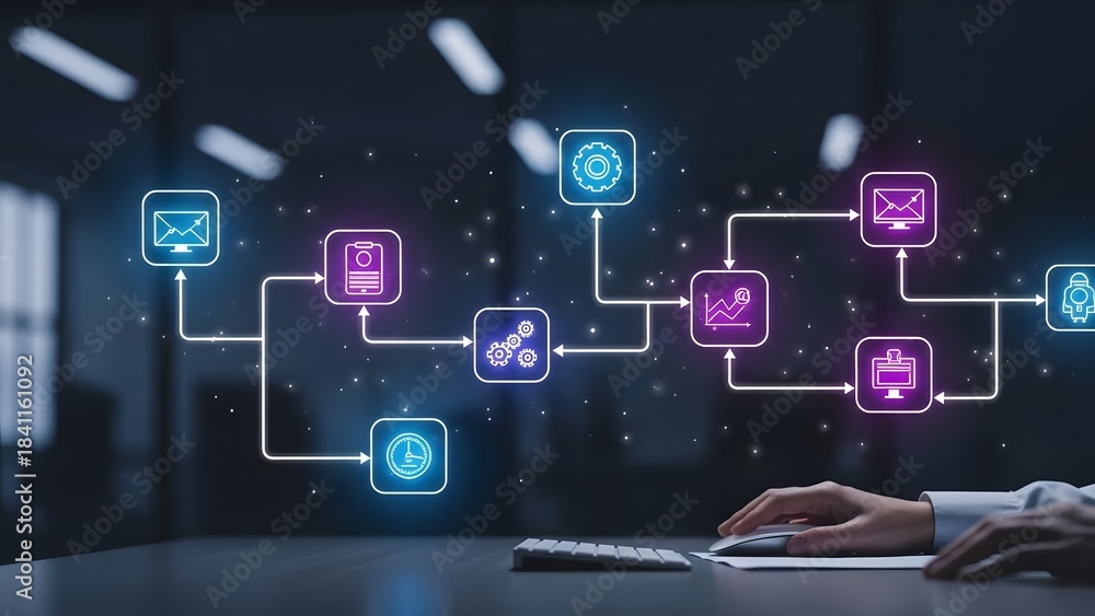 Naklejka premium Modern tech infographic for business process