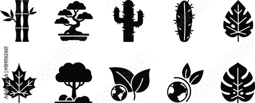 Nature and environment icons set – isometric, landscape, eco-friendly symbols