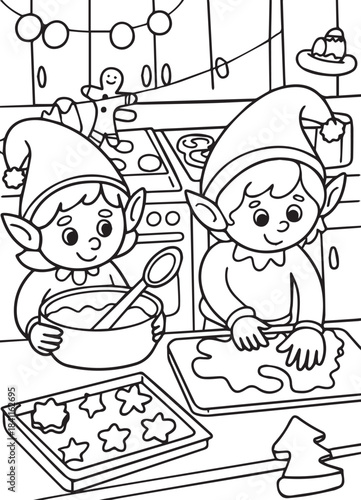 Festive elves preparing delicious Christmas cookies together