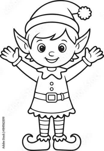 Cute Christmas Elf Character Ready for Coloring Fun