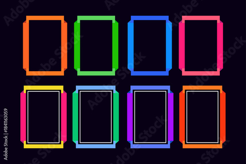 Set of color vector frames flat design with different color options on black background for your designs