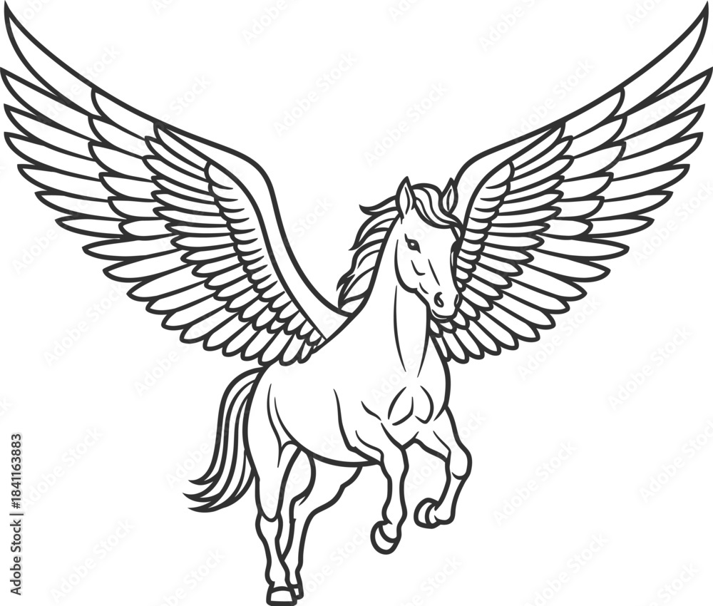 Obraz premium Pegasus winged horse hand drawn sketch vector