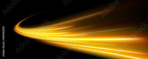 Wide glowing ribbons flow in layered arcs. Their gradients shift between neon hues. A soft electric haze settles around the curves.