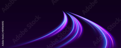 Neon waves flow through abstract space, leaving bright glowing trails. Particles shimmer in motion. Perfect for futuristic and sci-fi visuals.