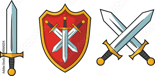 Three Swords and a Shield with Crossed Swords medieval