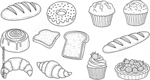 Sketch icons vintage vector illustrations set of desserts and bakery