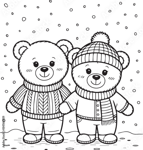 Adorable bear friends in warm winter sweaters